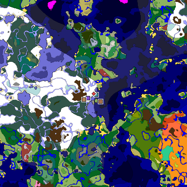 Predicted biome map of Java 26.3 seed -2626258806783591495 around estimated spawn