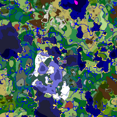 Predicted biome map of Java 26.3 seed -5113934420360659408 around estimated spawn