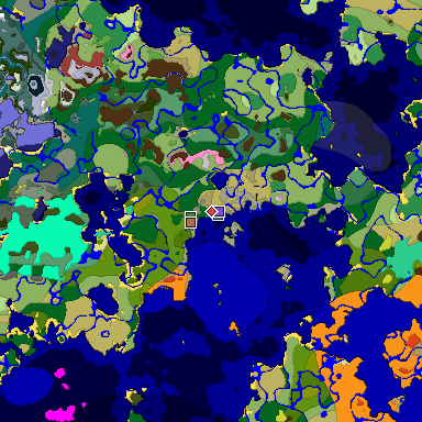 Predicted biome map of Java 26.3 seed 7856808528354112276 around estimated spawn