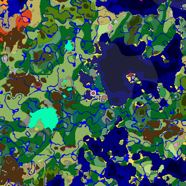 Predicted biome map of Java 26.3 seed 7532324651849413614 around estimated spawn