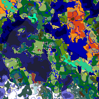 Predicted biome map of Java 26.3 seed -1110767927037130148 around estimated spawn