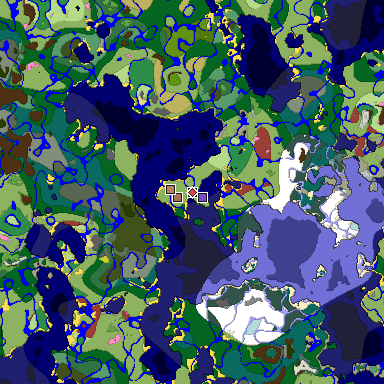 Predicted biome map of Java 26.3 seed 3580829946824895112 around estimated spawn