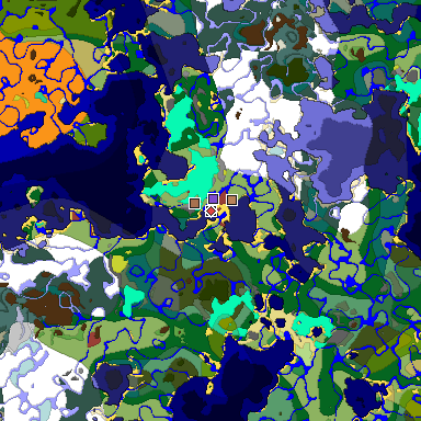 Predicted biome map of Java 26.3 seed -3671125950854593477 around estimated spawn