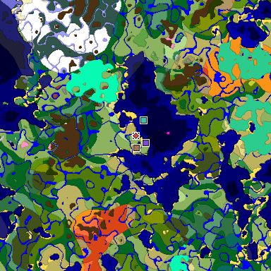 Predicted biome map of Java 26.3 seed -304633569259597127 around estimated spawn