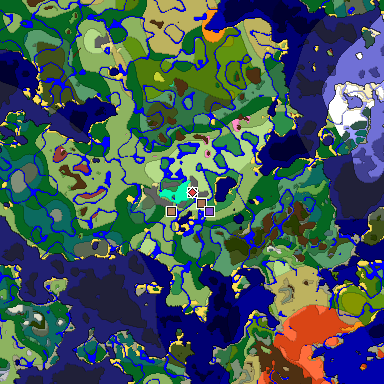 Predicted biome map of Java 26.3 seed 3086693283106091042 around estimated spawn
