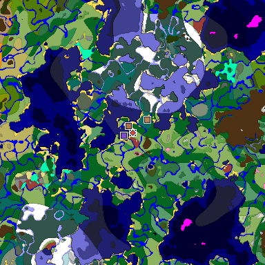 Predicted biome map of Java 26.3 seed -7265508150023300027 around estimated spawn