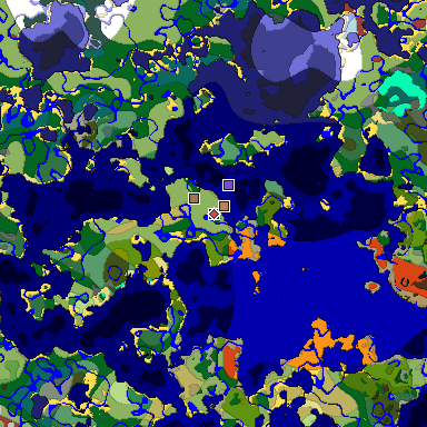 Predicted biome map of Java 26.3 seed -3595935399641901892 around estimated spawn
