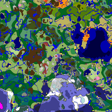 Predicted biome map of Java 26.3 seed 2199103581242844265 around estimated spawn