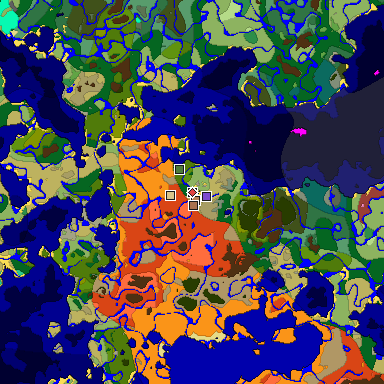 Predicted biome map of Java 26.3 seed -584847955941706266 around estimated spawn