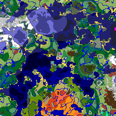 Predicted biome map of Java 26.3 seed -7676979708731672371 around estimated spawn
