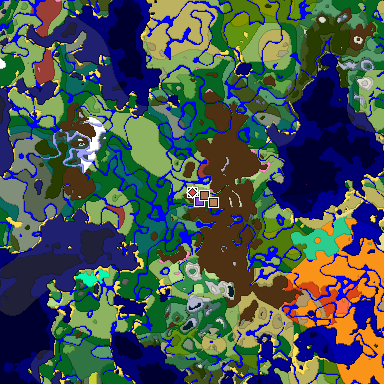 Predicted biome map of Java 26.3 seed -2336572168884033279 around estimated spawn