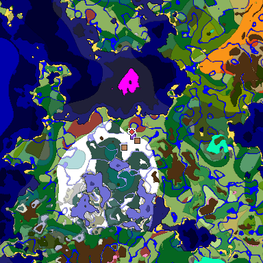 Predicted biome map of Java 26.3 seed -7198608815565877869 around estimated spawn