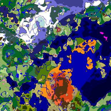 Predicted biome map of Java 26.3 seed -5314555916706786814 around estimated spawn