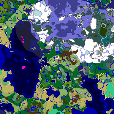Predicted biome map of Java 26.3 seed -2701323419221081438 around estimated spawn