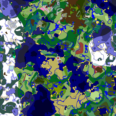 Predicted biome map of Java 26.3 seed 4363907513910991350 around estimated spawn