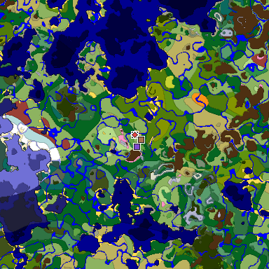 Predicted biome map of Java 26.3 seed 8078264843308460848 around estimated spawn