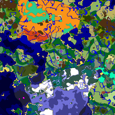 Predicted biome map of Java 26.3 seed 5869194750822654746 around estimated spawn