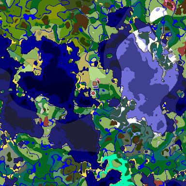 Predicted biome map of Java 26.3 seed 2605877708420333712 around estimated spawn