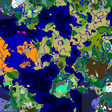 Predicted biome map of Java 26.3 seed -8599958218003252999 around estimated spawn
