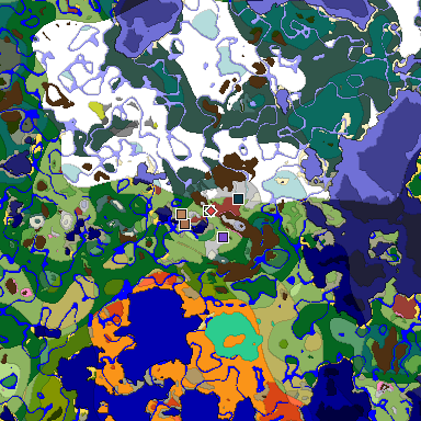 Predicted biome map of Java 26.3 seed -6889128331925016846 around estimated spawn