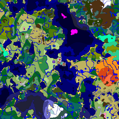 Predicted biome map of Java 26.3 seed 4918048427221241303 around estimated spawn
