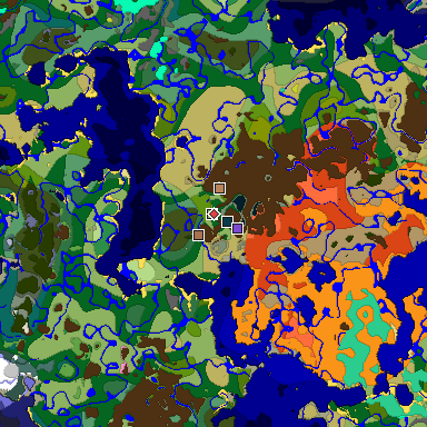 Predicted biome map of Java 26.3 seed 8462926744364011963 around estimated spawn