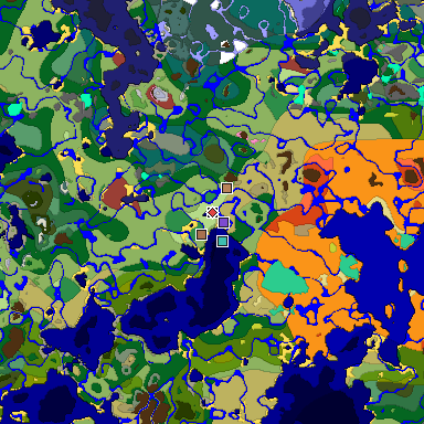Predicted biome map of Java 26.3 seed 6030666443904046485 around estimated spawn