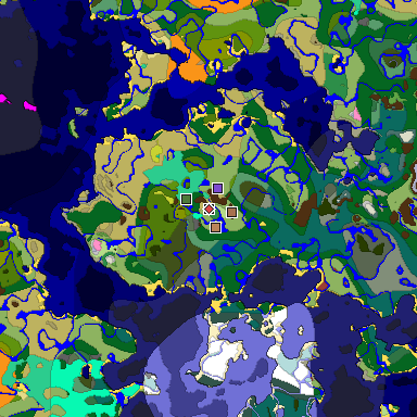 Predicted biome map of Java 26.3 seed 453818880899883961 around estimated spawn