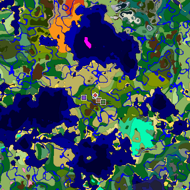 Predicted biome map of Java 26.3 seed 5778147223506505690 around estimated spawn
