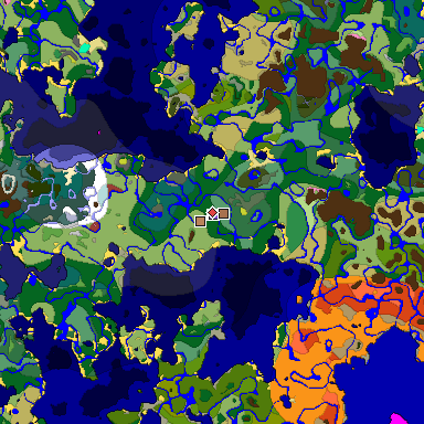 Predicted biome map of Java 26.3 seed 5463824064298004335 around estimated spawn