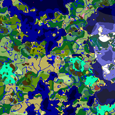 Predicted biome map of Java 26.3 seed 7380326215133798225 around estimated spawn
