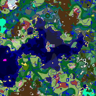 Predicted biome map of Java 26.3 seed 2351465253419546595 around estimated spawn
