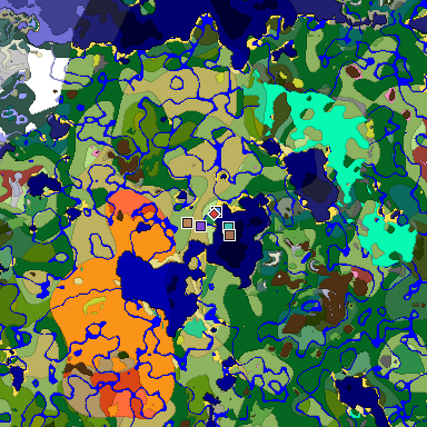 Predicted biome map of Java 26.3 seed 5788869383002420889 around estimated spawn