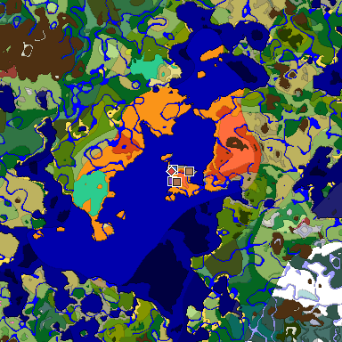 Predicted biome map of Java 26.3 seed -7215315727359722585 around estimated spawn