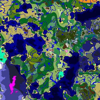 Predicted biome map of Java 26.3 seed 6608705902821998165 around estimated spawn