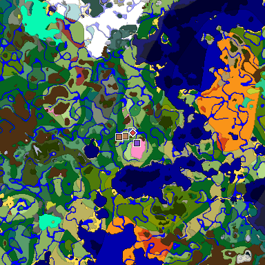 Predicted biome map of Java 26.3 seed -1581330907953560075 around estimated spawn