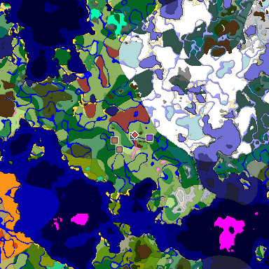 Predicted biome map of Java 26.3 seed -8642094153662719297 around estimated spawn