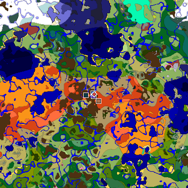 Predicted biome map of Java 26.3 seed 2336539582599297900 around estimated spawn