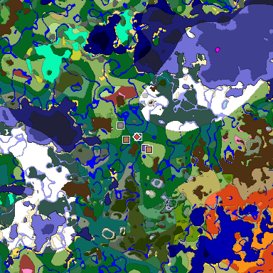 Predicted biome map of Java 26.3 seed 3946939406159233733 around estimated spawn