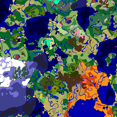 Predicted biome map of Java 26.3 seed 8796873260052454841 around estimated spawn