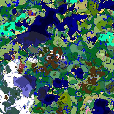 Predicted biome map of Java 26.3 seed 7493999355396010499 around estimated spawn
