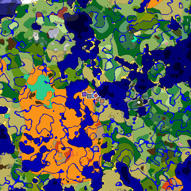 Predicted biome map of Java 26.3 seed -1391471167127067350 around estimated spawn