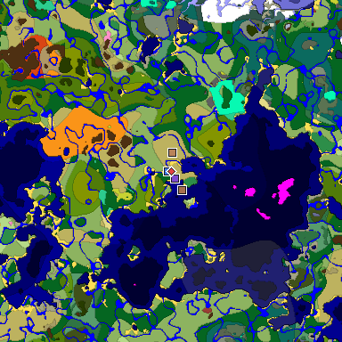 Predicted biome map of Java 26.3 seed 2723778638473335098 around estimated spawn