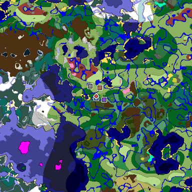 Predicted biome map of Java 26.3 seed 5356114109713480135 around estimated spawn