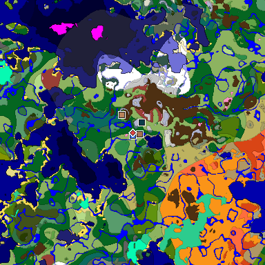Predicted biome map of Java 26.3 seed -1964113658295050731 around estimated spawn