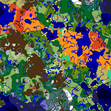 Predicted biome map of Java 26.3 seed -385325222872757009 around estimated spawn