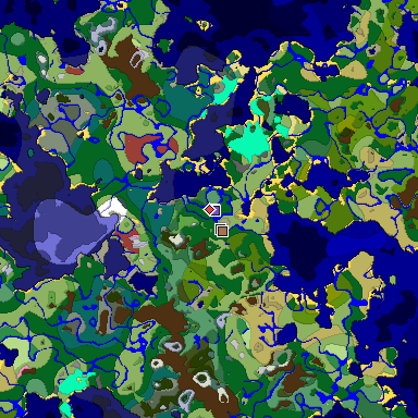 Predicted biome map of Java 26.3 seed 3610415478774937530 around estimated spawn