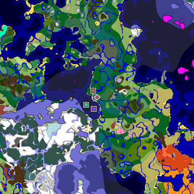 Predicted biome map of Java 26.3 seed -3557973534495987590 around estimated spawn