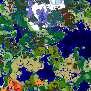 Predicted biome map of Java 26.3 seed 307681799333878471 around estimated spawn