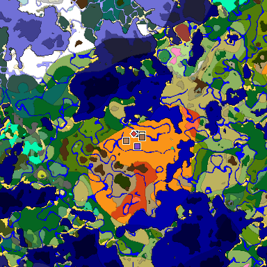 Predicted biome map of Java 26.3 seed -7220098905951653106 around estimated spawn